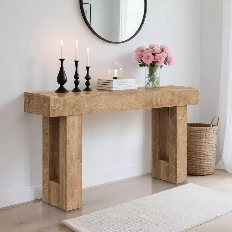 Console étroite de 63 po avec tiroir, Table de canapé en bois, Derrière le canapé, Tables d'entrée industrielles, pour entrée, salon