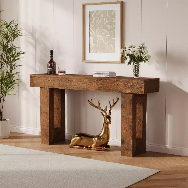 Console étroite de 63 po avec tiroir, Table de canapé en bois, Derrière le canapé, Tables d'entrée industrielles, pour entrée, salon