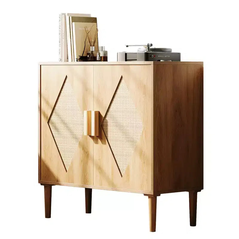 Meuble de rangement avec portes en rotin, meuble de rangement, armoire multifonctionnelle avec étagères intérieures réglables pour salon, entrée, naturel