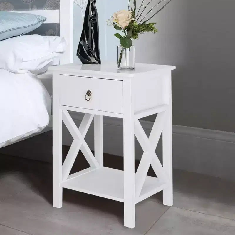Bonnlo White Nightstand, Small Nightstand with Drawer & Shelf