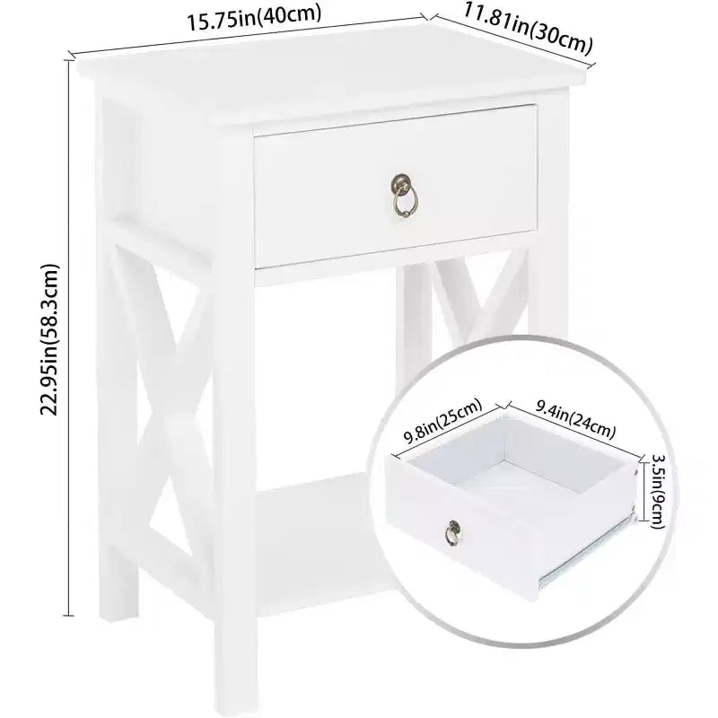Table de chevet blanche avec tiroir et étagère