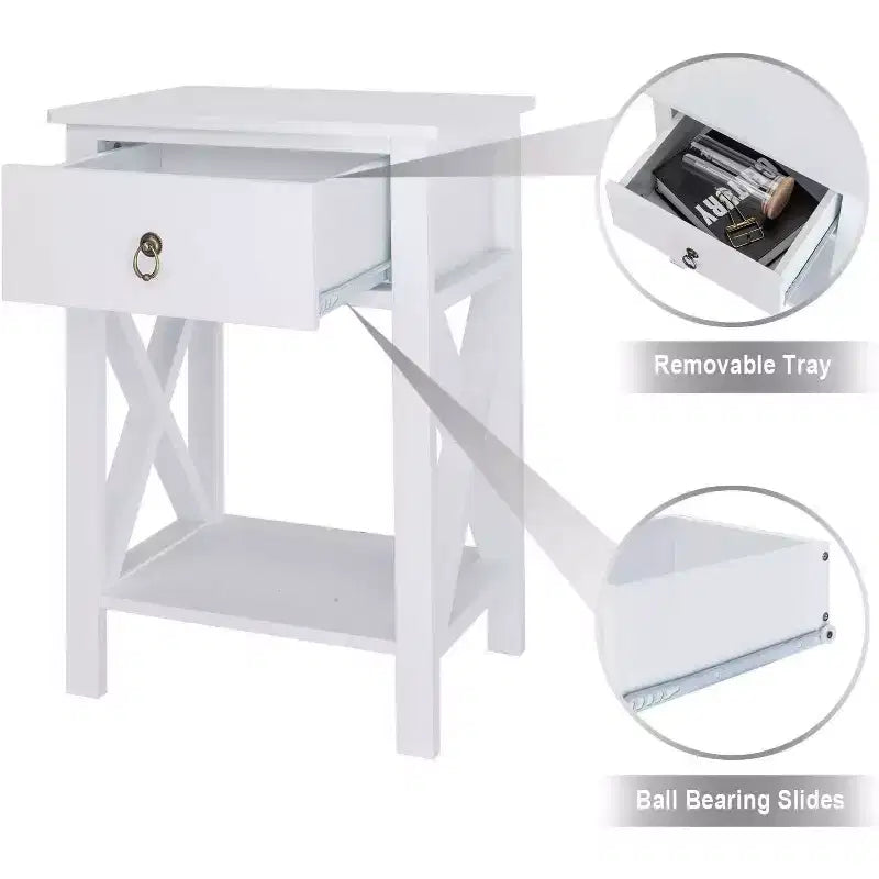 Table de chevet blanche avec tiroir et étagère