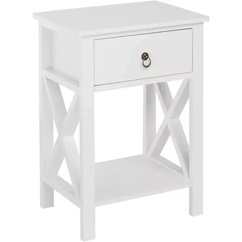 Table de chevet blanche avec tiroir et étagère