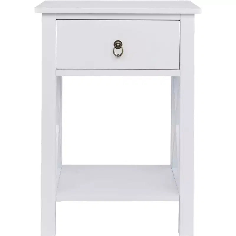 Table de chevet blanche avec tiroir et étagère