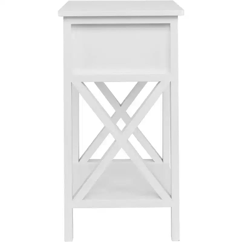 Table de chevet blanche avec tiroir et étagère