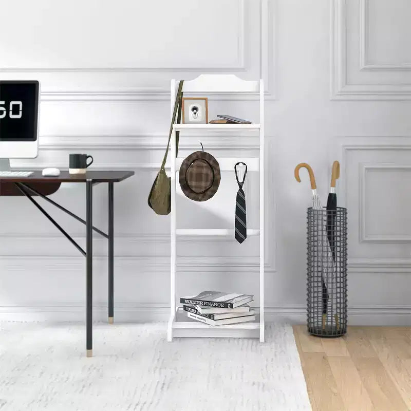 Porte-vêtements sur pied moderne, robuste et durable, avec étagère supérieure en bois et crochets, idéal pour les chambres et les entrées.
