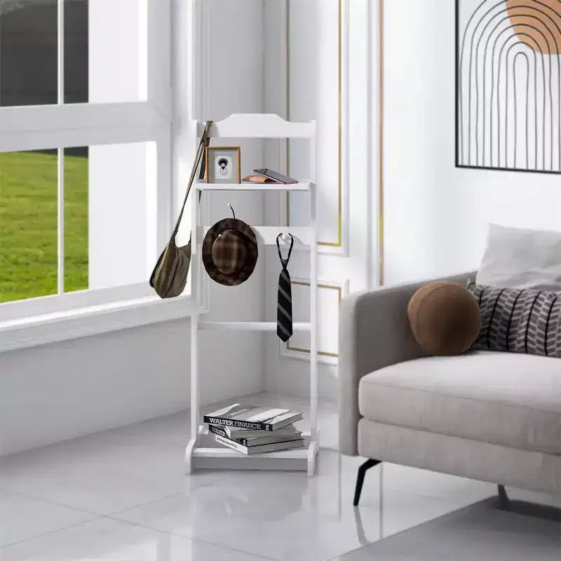 Porte-vêtements sur pied moderne, robuste et durable, avec étagère supérieure en bois et crochets, idéal pour les chambres et les entrées.