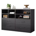 4-Drawer Dresser, Multi-Space Organizer for Bedroom,Cabinet with 6 Storage Cubbies  Modern Dresser & TV Stand, Living Room, Black