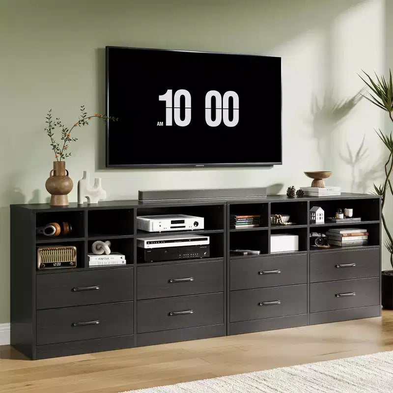 Commode à 4 tiroirs, organiseur multi-espaces pour chambre à coucher, meuble avec 6 casiers de rangement, commode moderne et meuble TV, salon, noir
