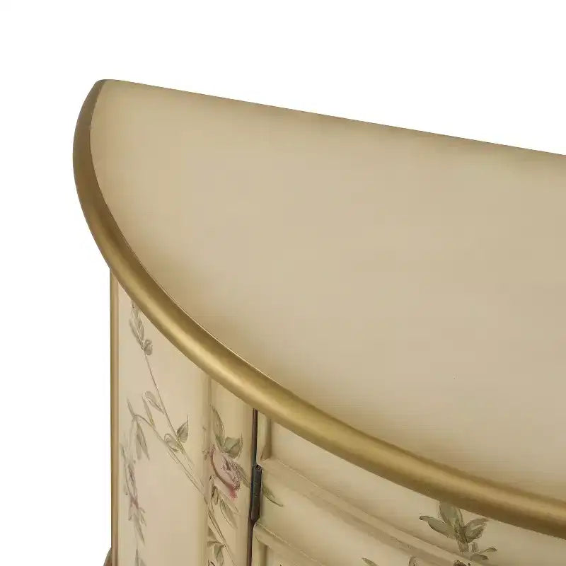Buffet demi-lune vintage fait main avec motif floral et 2 portes de rangement