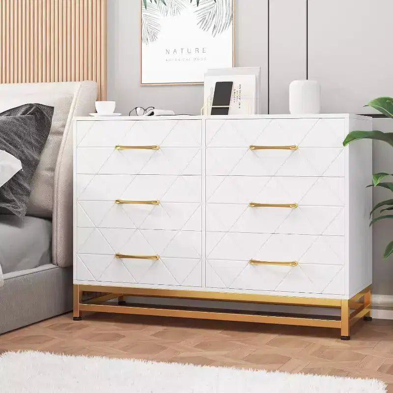 Meuble TV moderne en bois à 6 tiroirs, Console multimédia avec rangement pour chambre, salon, entrée, couloir, chambre d'enfant, meuble TV.