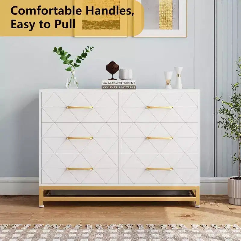 Meuble TV moderne en bois à 6 tiroirs, Console multimédia avec rangement pour chambre, salon, entrée, couloir, chambre d'enfant, meuble TV.
