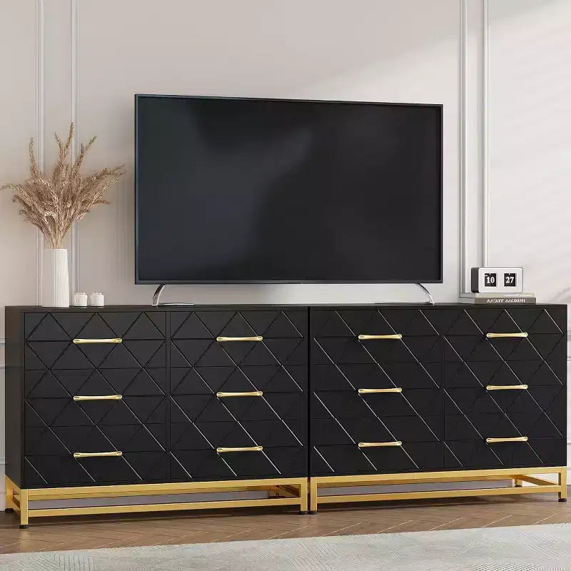 Meuble TV moderne en bois à 6 tiroirs, Console multimédia avec rangement pour chambre, salon, entrée, couloir, chambre d'enfant, meuble TV.