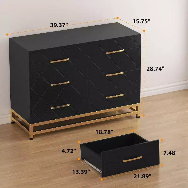 Meuble TV moderne en bois à 6 tiroirs, Console multimédia avec rangement pour chambre, salon, entrée, couloir, chambre d'enfant, meuble TV.