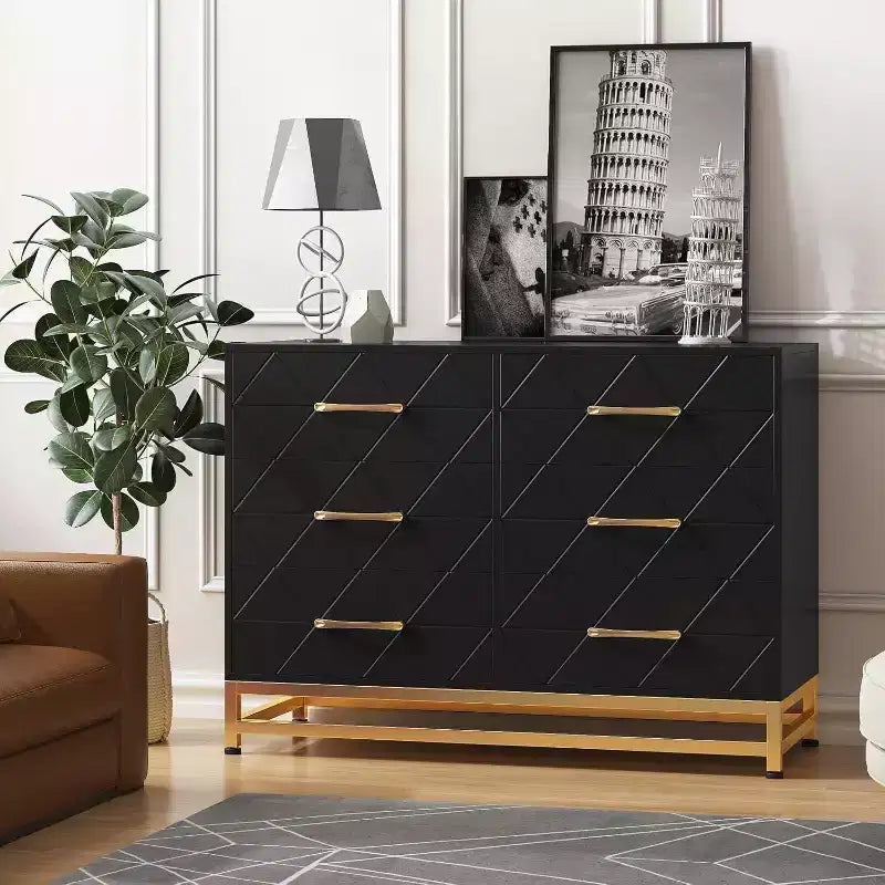 Meuble TV moderne en bois à 6 tiroirs, Console multimédia avec rangement pour chambre, salon, entrée, couloir, chambre d'enfant, meuble TV.