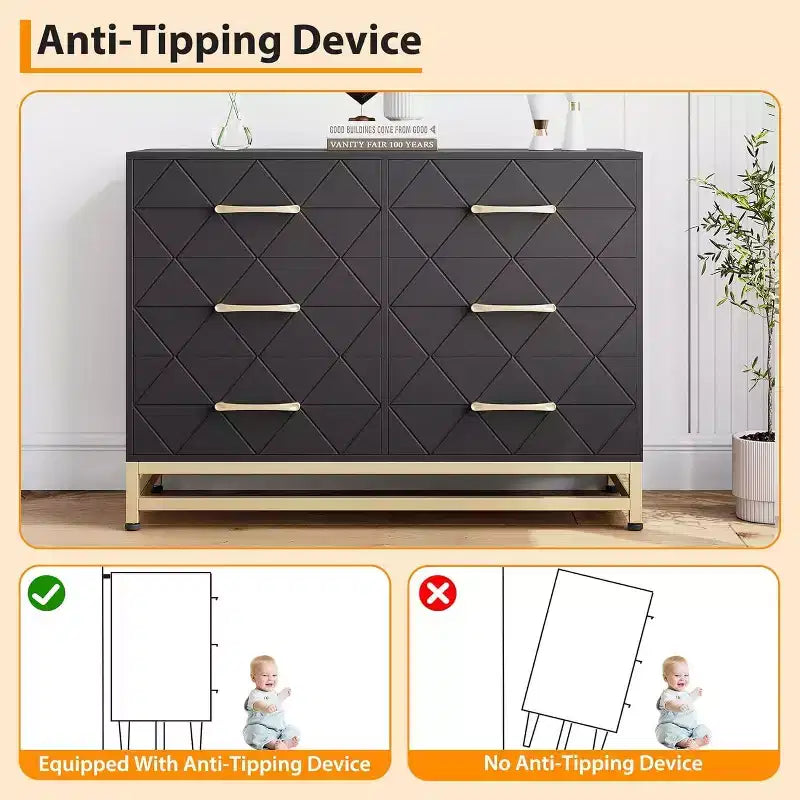 Meuble TV moderne en bois à 6 tiroirs, Console multimédia avec rangement pour chambre, salon, entrée, couloir, chambre d'enfant, meuble TV.
