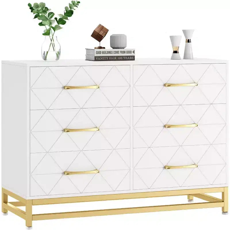 Meuble TV moderne en bois à 6 tiroirs, Console multimédia avec rangement pour chambre, salon, entrée, couloir, chambre d'enfant, meuble TV.