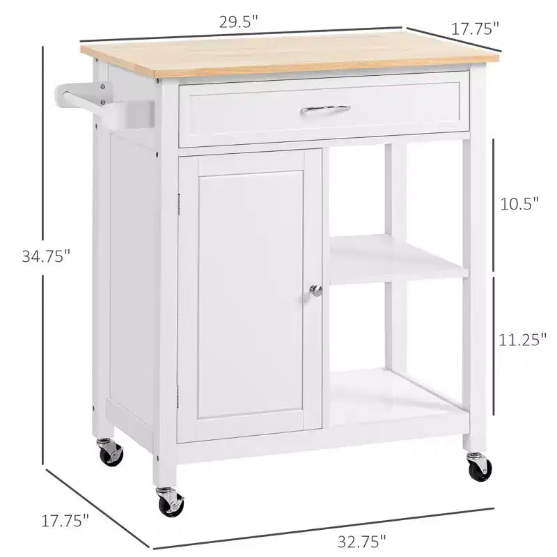 Dessert de cuisine roulante avec rangement, Chariot de cuisine avec plateau en bois, Table de cuisine pour salle à manger, cuisine, salon
