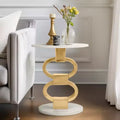Modern Accent Side Table with White Marble Top and Sculptural Metal Base - Contemporary Round Accent End Table for Any Home Decor- 24, White and Gold