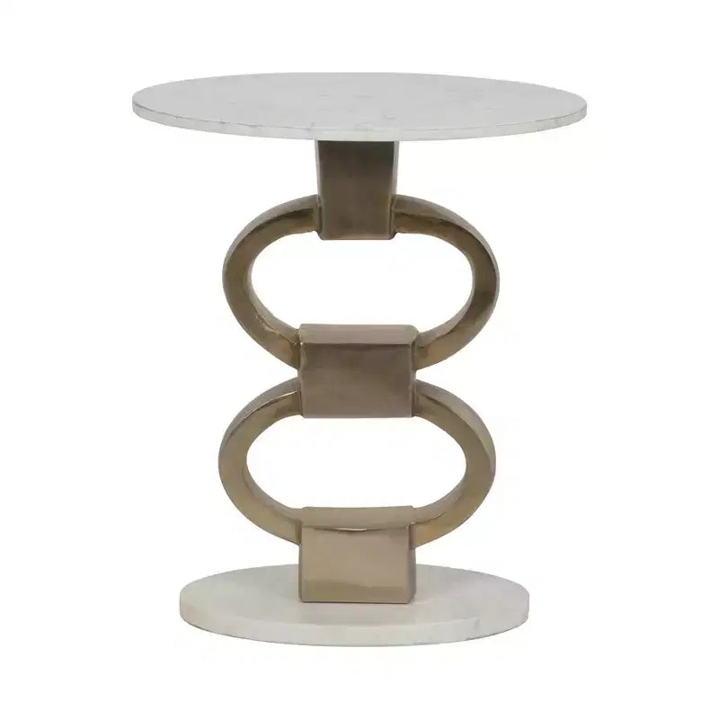 Table d'appoint moderne avec plateau en marbre blanc et base métallique sculpturale – Table d'appoint ronde contemporaine pour tout décor d'intérieur – 24, Blanc et Or