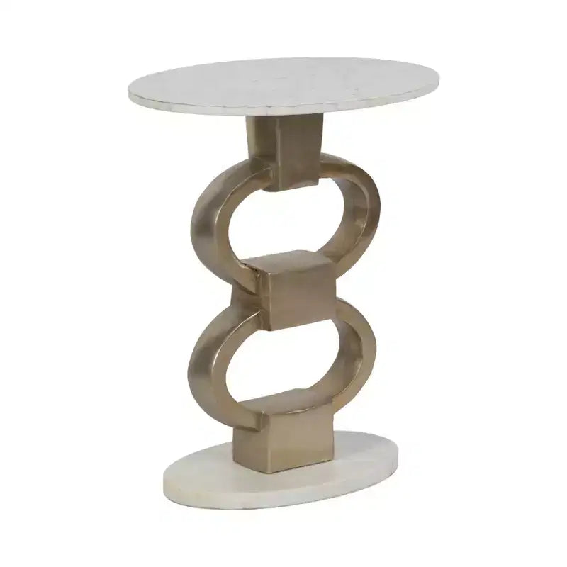 Table d'appoint moderne avec plateau en marbre blanc et base métallique sculpturale – Table d'appoint ronde contemporaine pour tout décor d'intérieur – 24, Blanc et Or
