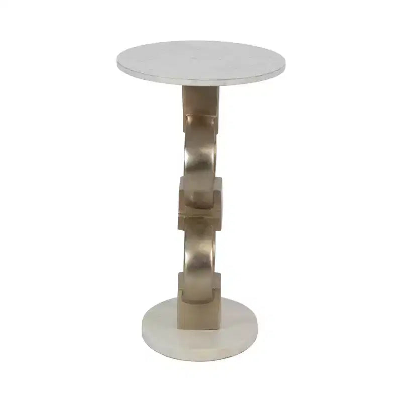 Table d'appoint moderne avec plateau en marbre blanc et base métallique sculpturale – Table d'appoint ronde contemporaine pour tout décor d'intérieur – 24, Blanc et Or