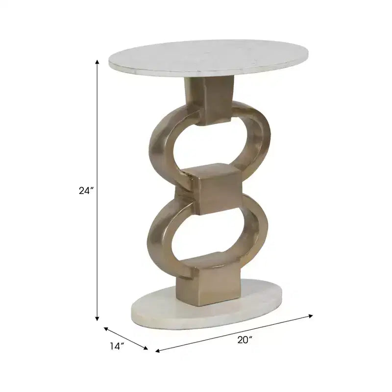 Table d'appoint moderne avec plateau en marbre blanc et base métallique sculpturale – Table d'appoint ronde contemporaine pour tout décor d'intérieur – 24, Blanc et Or