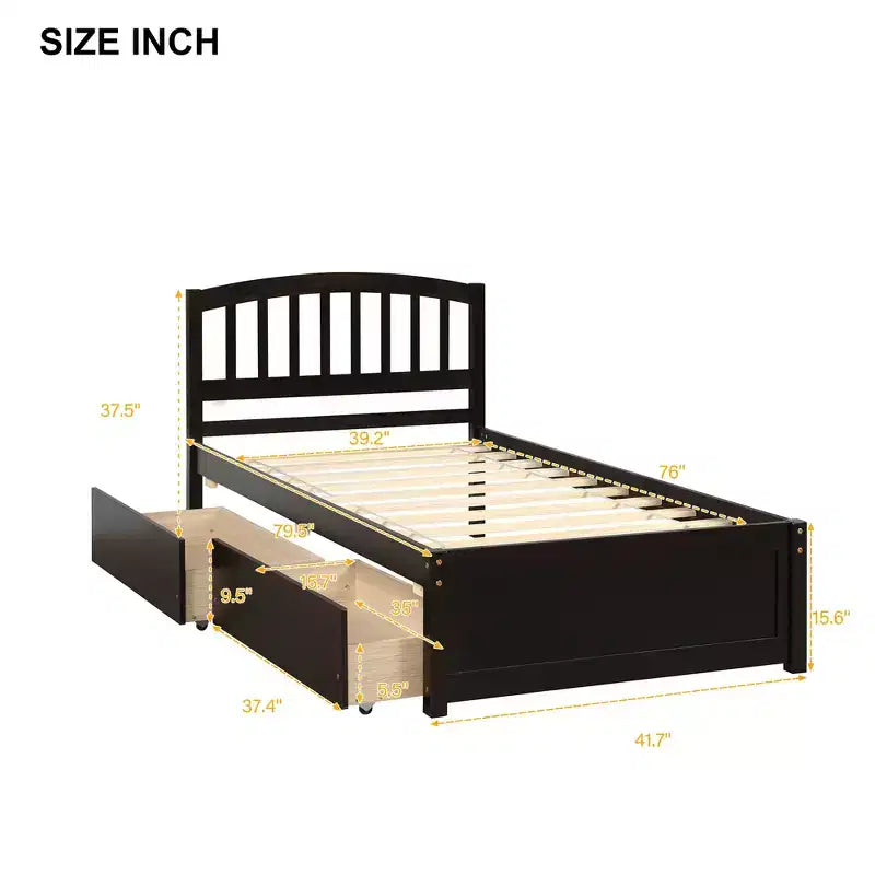 Lit plateforme en bois double avec 2 tiroirs de rangement, assemblage facile