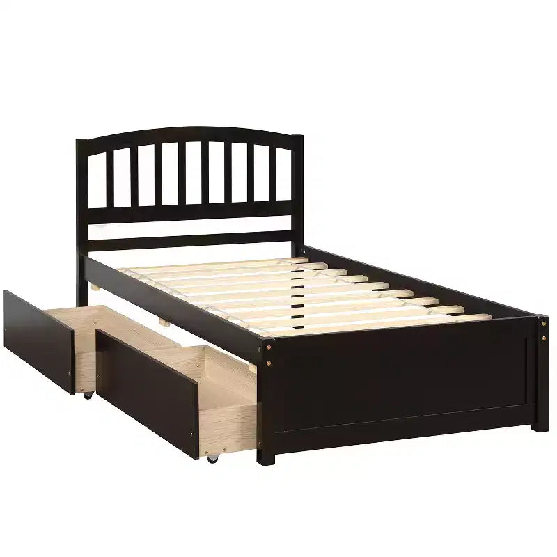 Lit plateforme en bois double avec 2 tiroirs de rangement, assemblage facile