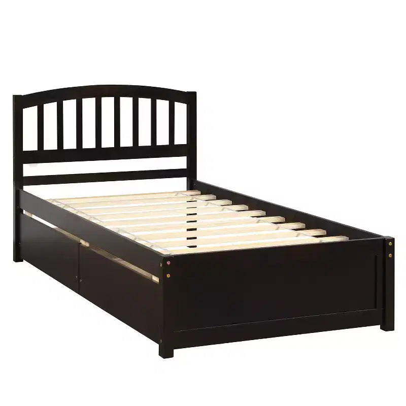 Lit plateforme en bois double avec 2 tiroirs de rangement, assemblage facile