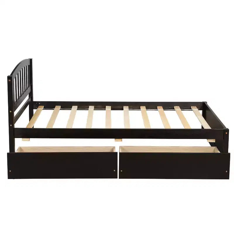 Lit plateforme en bois double avec 2 tiroirs de rangement, assemblage facile
