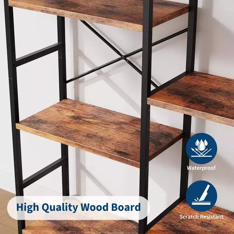 Étagère arquée triple à 4 niveaux, grande bibliothèque ouverte avec 11 étagères, cadre en métal et étagères en bois, large étagère de rangement haute pour chambre à coucher