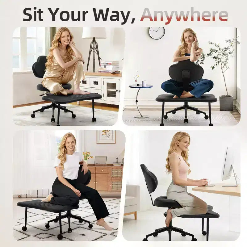 Chaise ergonomique pour méditation en tailleur, pivotante à 360° avec roulettes, assise réglable en hauteur pour la méditation, le TDAH et le yoga, pour le bureau à domicile