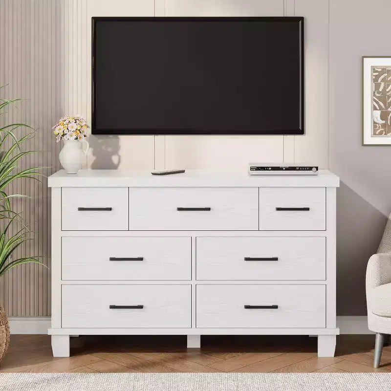 Commode moderne à 7 tiroirs, en bois avec poignées en métal, grande capacité de rangement, idéale pour la chambre, le salon, le couloir, la chambre de bébé