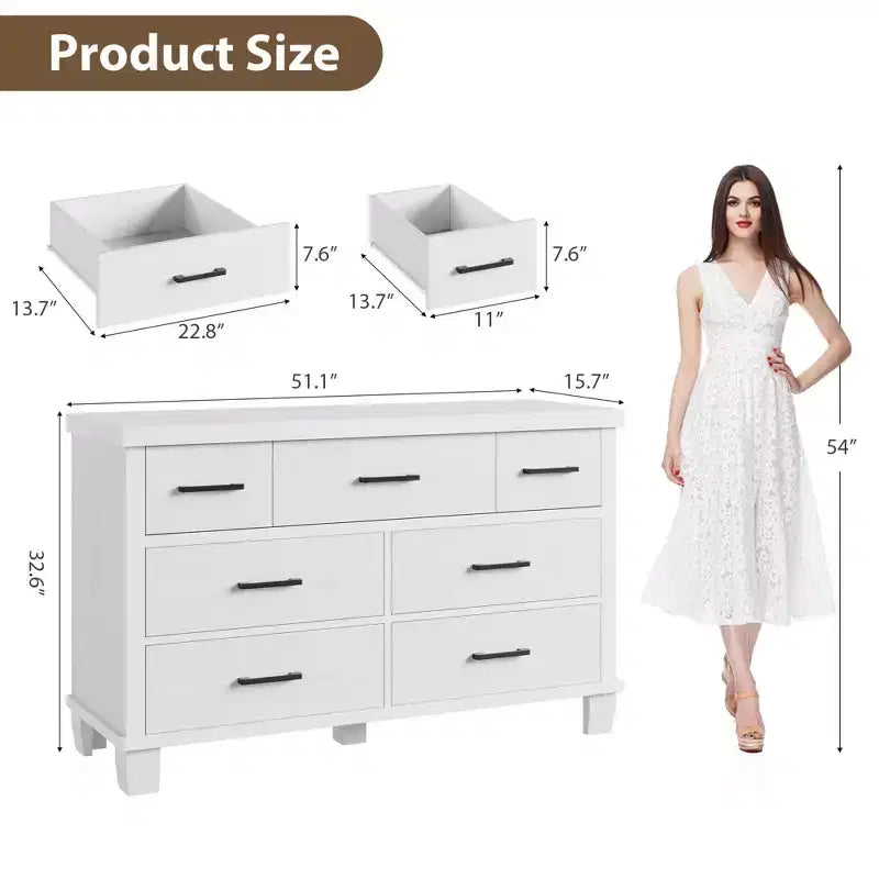 Commode moderne à 7 tiroirs, en bois avec poignées en métal, grande capacité de rangement, idéale pour la chambre, le salon, le couloir, la chambre de bébé