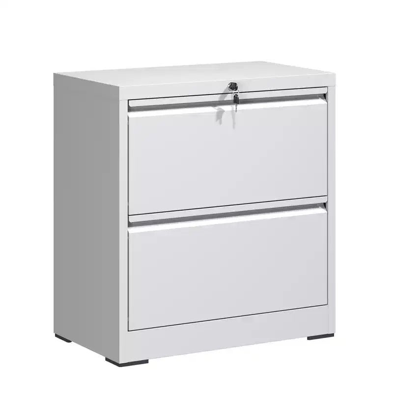 Meuble de rangement horizontal en métal à 2 tiroirs avec serrure, classeur latéral en acier large
