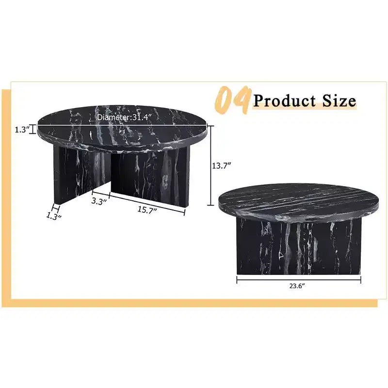 Table basse ronde noire en MDF de 31,5 po, table moderne minimaliste nordique résistante aux rayures pour salon, bureau, chambre à coucher