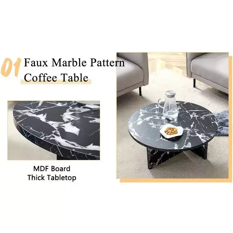 Table basse ronde noire en MDF de 31,5 po, table moderne minimaliste nordique résistante aux rayures pour salon, bureau, chambre à coucher