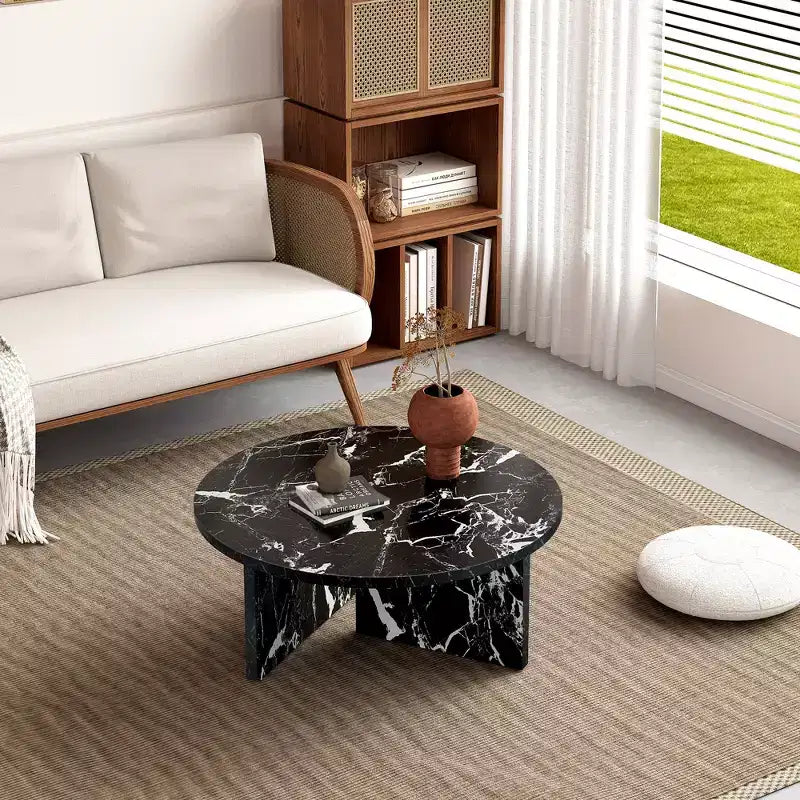 Table basse ronde noire en MDF de 31,5 po, table moderne minimaliste nordique résistante aux rayures pour salon, bureau, chambre à coucher
