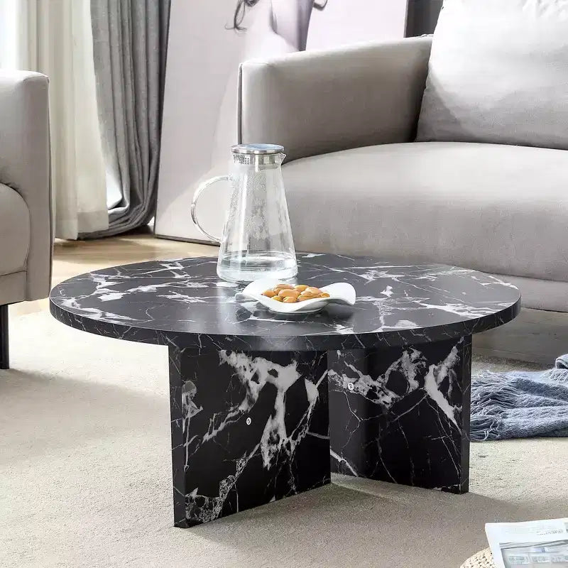 Table basse ronde noire en MDF de 31,5 po, table moderne minimaliste nordique résistante aux rayures pour salon, bureau, chambre à coucher