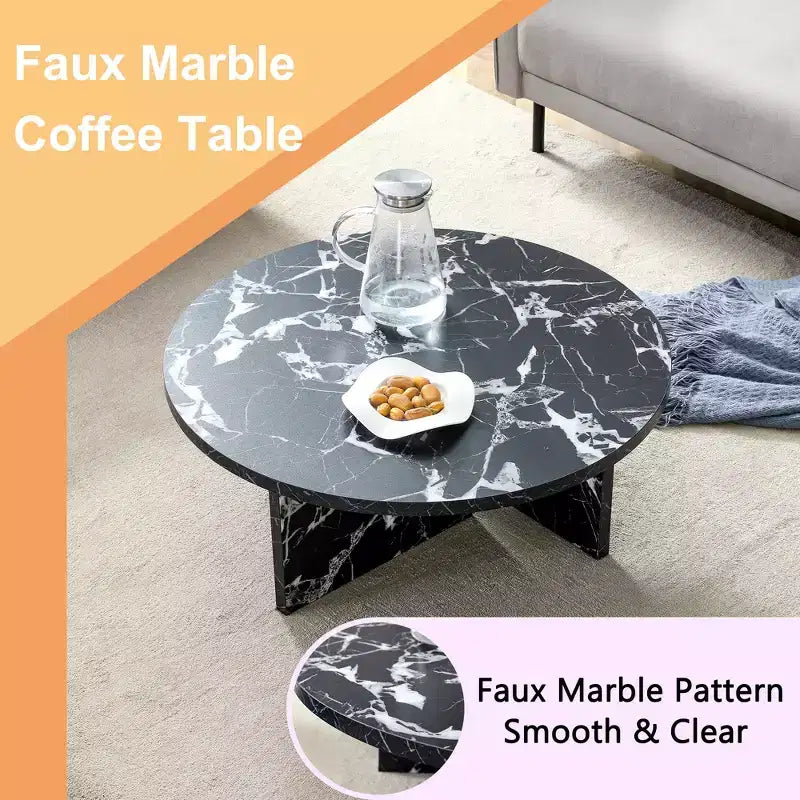 Table basse ronde noire en MDF de 31,5 po, table moderne minimaliste nordique résistante aux rayures pour salon, bureau, chambre à coucher