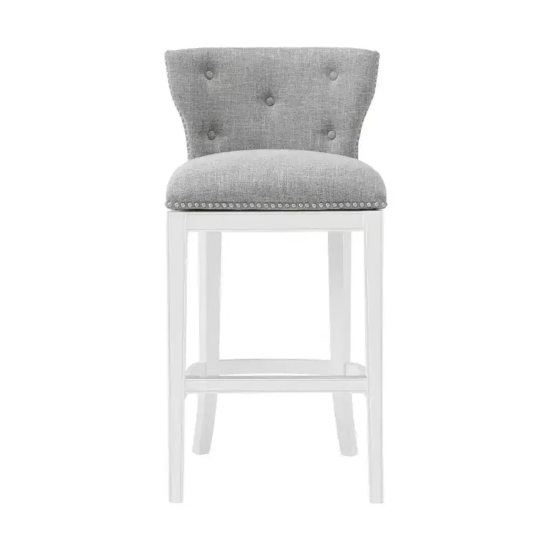Tabouret de bar pivotant Miranda, hauteur comptoir, blanc : dossier rembourré, clouté