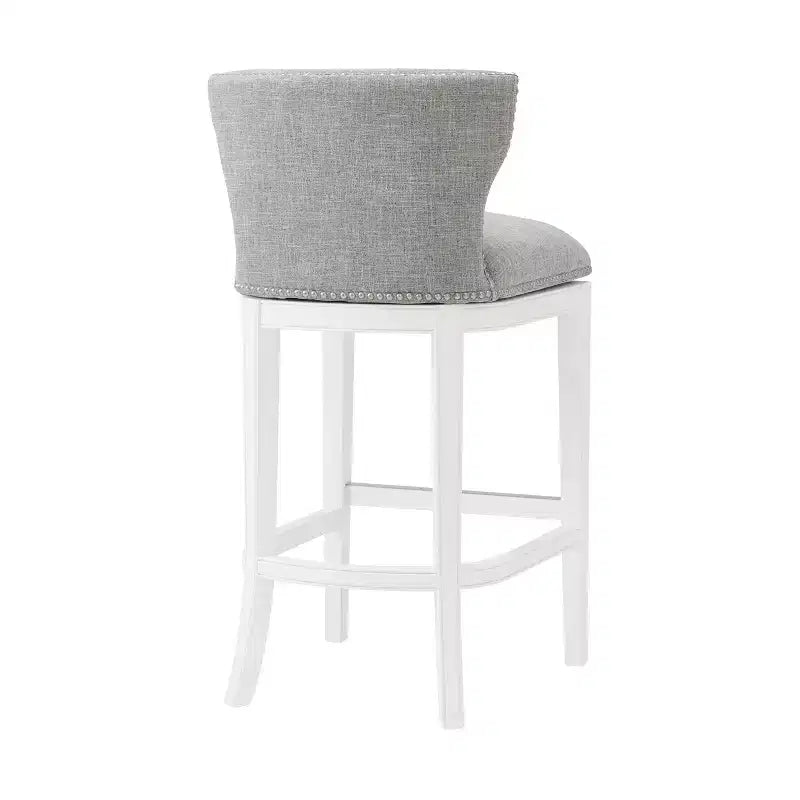 Tabouret de bar pivotant Miranda, hauteur comptoir, blanc : dossier rembourré, clouté