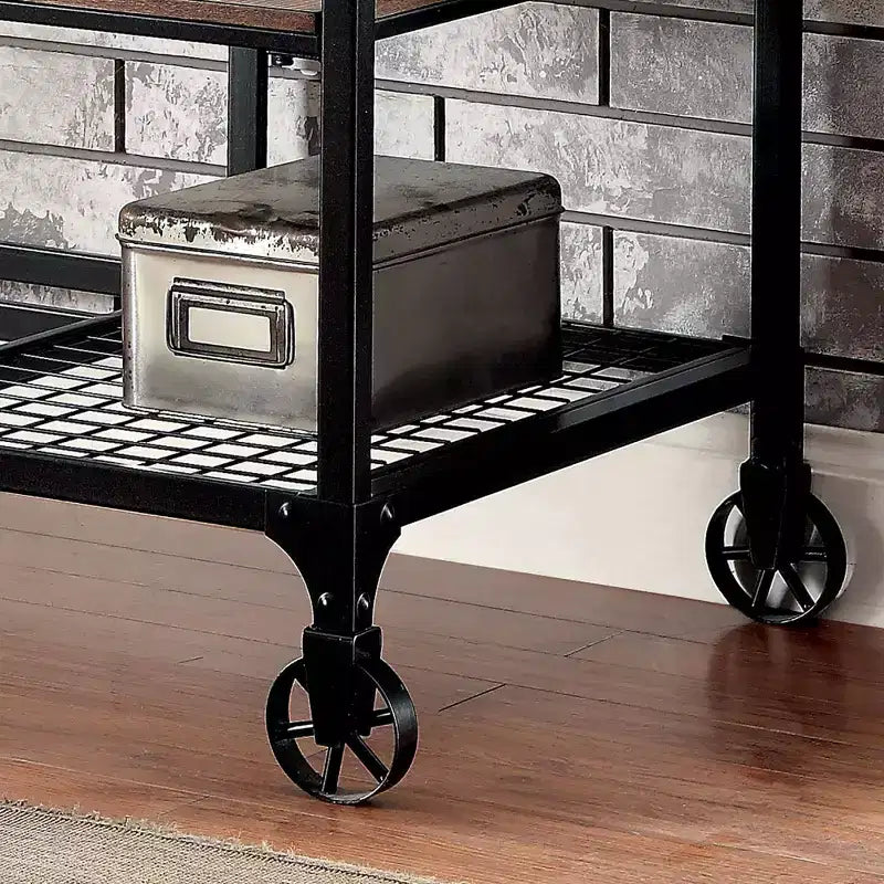 Bureau d'ordinateur industriel noir antique de 48 po - Poste de travail mobile avec étagère ouverte
