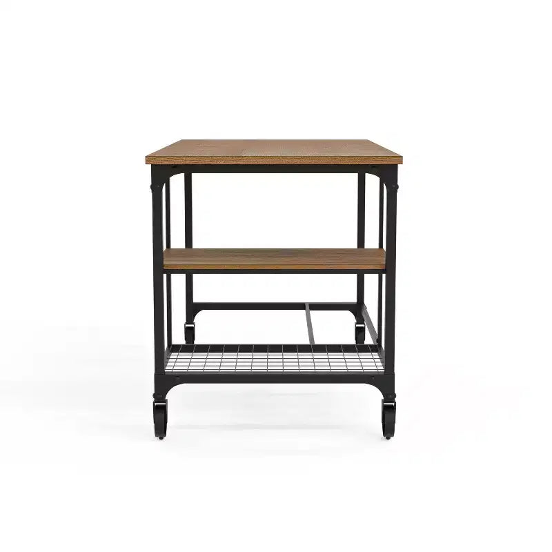 Bureau d'ordinateur industriel noir antique de 48 po - Poste de travail mobile avec étagère ouverte
