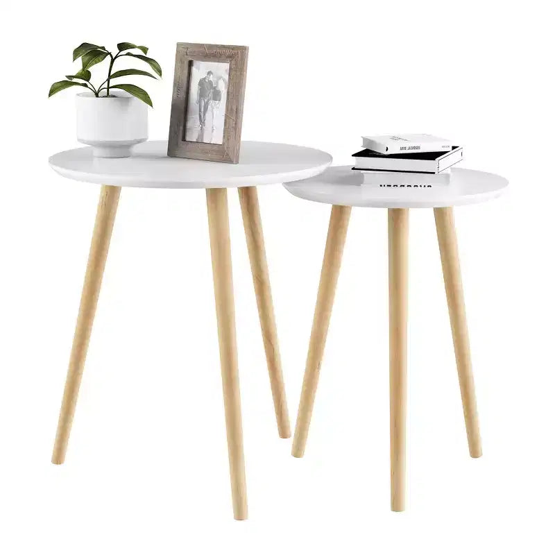 Tables gigognes avec plateau rond blanc