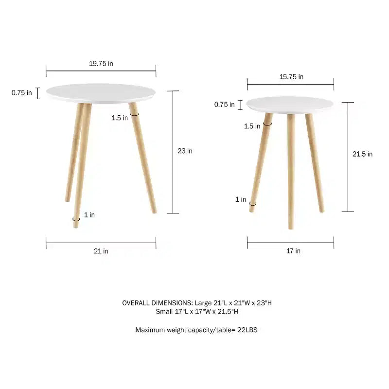 Tables gigognes avec plateau rond blanc