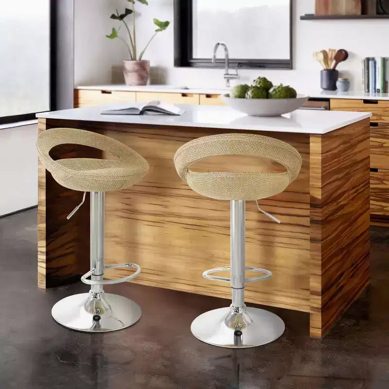 Tabouret de bar ajustable en rotin 2 pièces gris avec base chromée