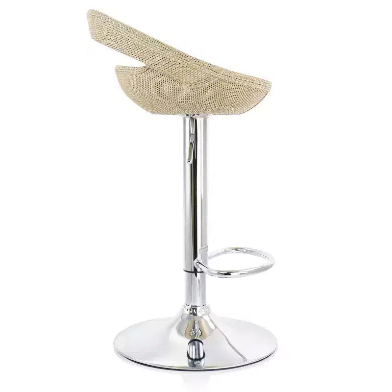 Tabouret de bar ajustable en rotin 2 pièces gris avec base chromée