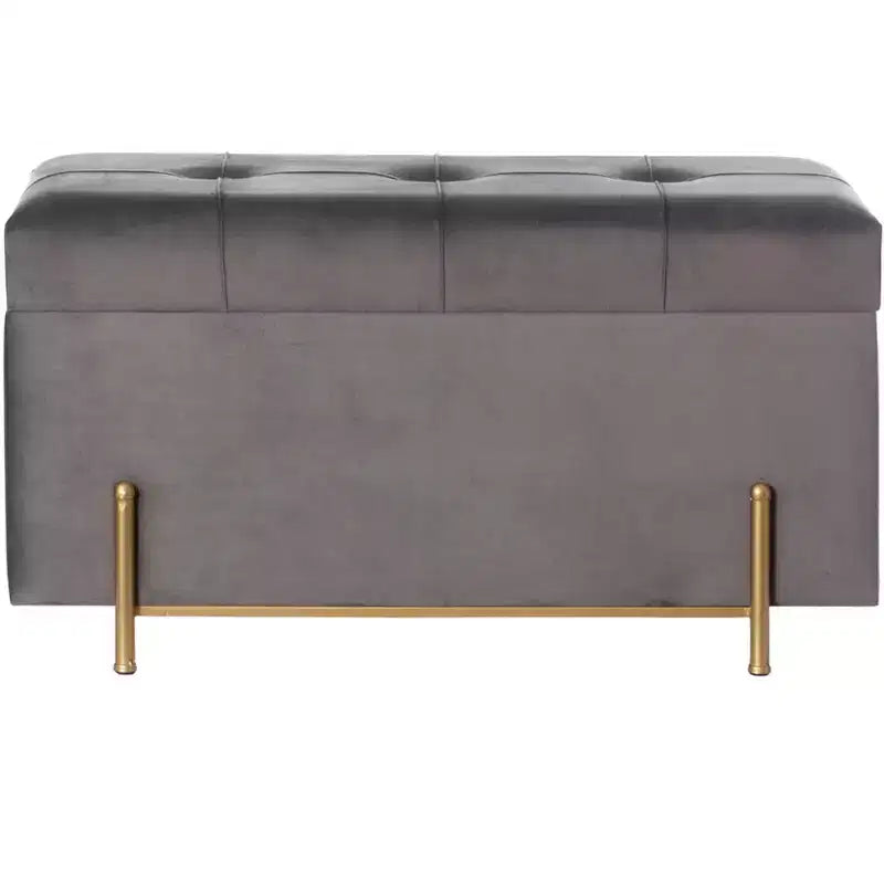 Grand pouf de rangement rectangulaire en velours avec pieds dorés | Banc d'assise pour la décoration de la maison du salon avec support cylindrique doré